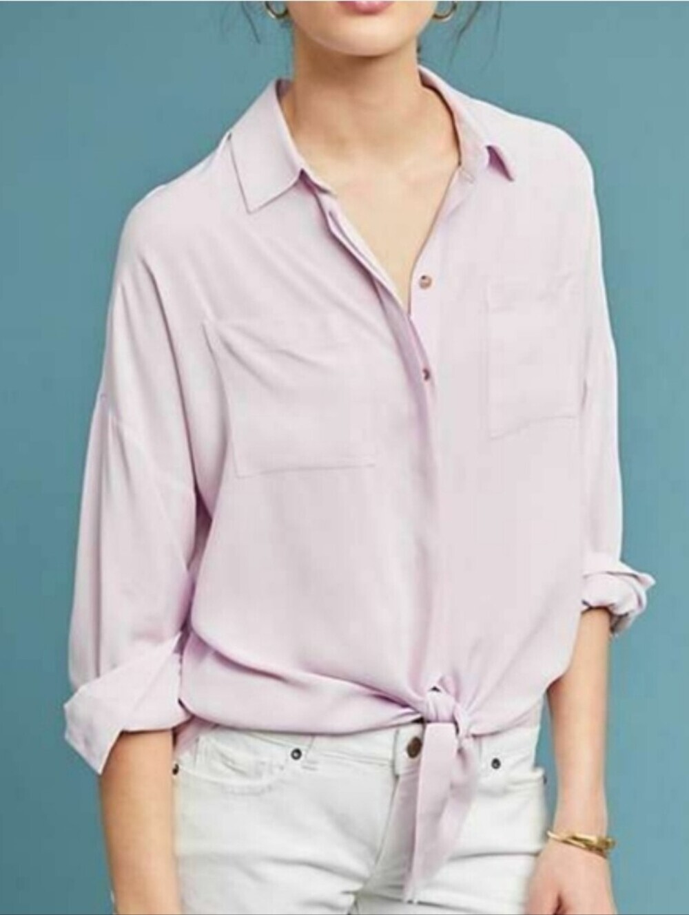 Maeve Anthropologie | Light Purple Sandbridge Tie Front Button Down Shirt Sz XS